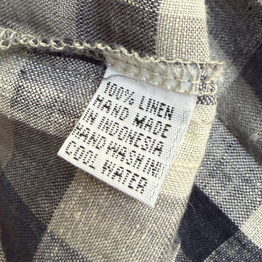 Opia Gingham Linen Dress Grey White Large Relaxed Coastal Cottagecore - Picture 3 of 8
